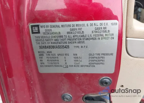 2010 Chevrolet Hhr Lt z USA, uszkodzony, nr VIN 3GNBABDB6AS535428